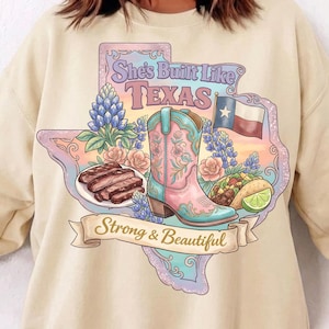 Texas Pride PNG SVG - Sie ist wie in Texas stark und schön gebaut - Bluebonnet Cowboy Boot - Texas Mädchen Geschenk - Western Sublimations Kunst