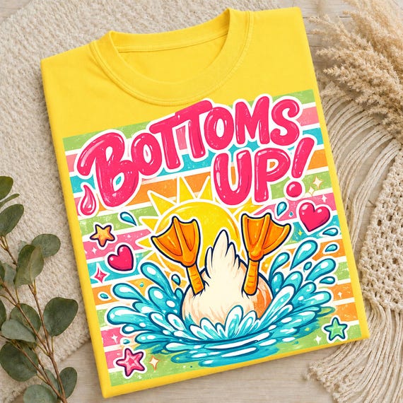 Bottoms Up Duck PNG, Funny Summer Duck Shirt Design, Preppy Lake Girl Sublimation PNG, Cute Beach Vacation Graphic