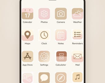 Meer dan 150 beige iPhone-apppictogrammen, neutraal minimalistisch thema voor het startscherm van iOS en Android.