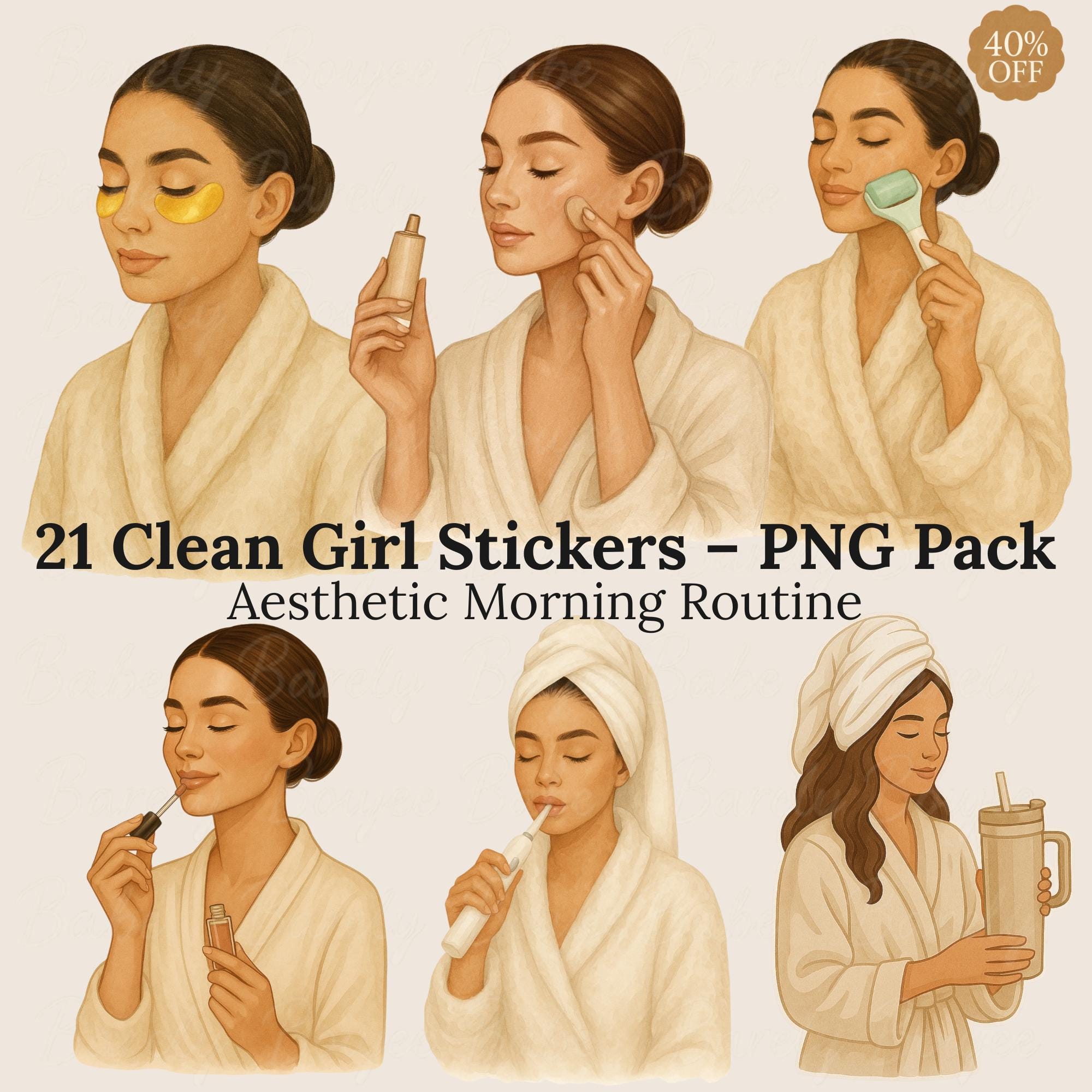 Clean Girl Morning Routine Stickers | 21 Aesthetic Self Care Pngs ...