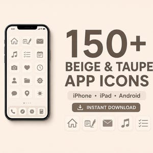Beige & Taupe App Icons for iPhone and Android 150+ Minimal Line-Art Covers