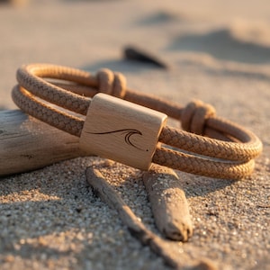 Moov Swell Wave Bracelet - "The Moment After" Engraved Wood Jewelry - Minimalist Surf Bracelet - Ocean Lover Gift - Handcrafted in France