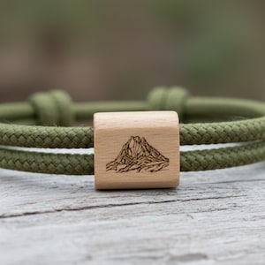 Pulsera de montaña personalizada – Cumbre grabada Mont Blanc, Everest, Fuji, Matterhorn – Regalo para senderistas y montañeros – Joyería de madera – Hecha a mano en Francia