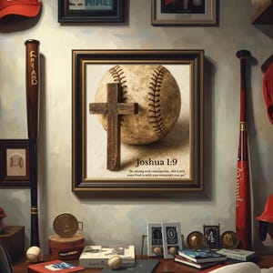 Joshua 1:9 Baseball Wall Art – Christian Sports Decor, Vintage Baseball Print, Faith Athlete Gift, Scripture Poster, Digital Download
