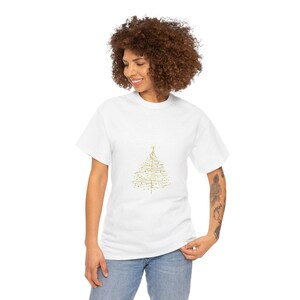 Gold Script Christmas Tree Tee | Minimal Holiday Shirt, Sparkle Tree Design