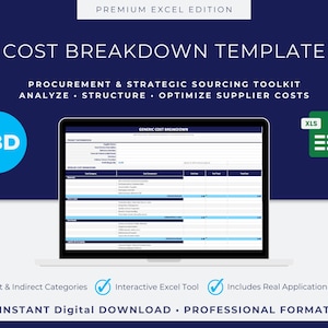 Cost Breakdown Template Excel | Procurement Analysis Tool | Supplier Pricing Structure | Sourcing & Negotiation Support