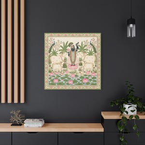 Tableau mural Pichwai Shrinathji | Krishna avec des vaches et des lotus | Impression sur toile tendue | Peinture traditionnelle indienne | Décoration intérieure, prêt à accrocher image 8