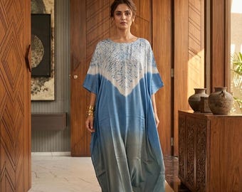Heritage Shibori Kaftan – Modal Silk Resort Wear, Women Dress One Size