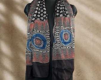 Hand Block Print Ajrakh Modal Silk Scarf | Natural Dyed Boho Wrap (Set of 3)
