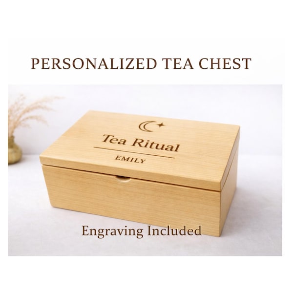 Personalized Tea Box – Engraved Wooden Tea Storage Organizer Gift