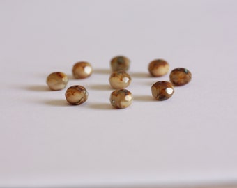 25 pieces of  4x7mm gemstone cut  fire polished  rondelle in beige with Picasso Effect glass bead G11 00170000080