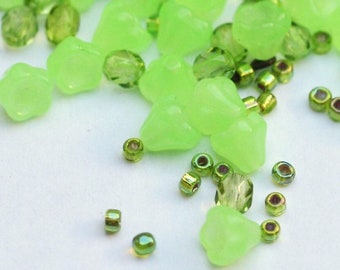 Greens bead mix baby bells seed beads 4mm fire polished 100075 bead assortment