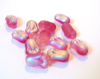 12 x 9x7mm Czech tulip beads in Two tone rose Mat AB (100001)
