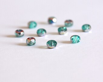 40 pieces of 3x5mm gemstone cut, fire polished rondelle, in Metallic piccasso and turquoise glass bead G11 01890001470