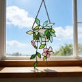 Green Leaf Stained Glass Art｜Plant Suncatcher Hanging window｜Flower stained glass｜Hanging Glass Plant｜Gift for Mom｜Elegant Plant Glass Decor product logo