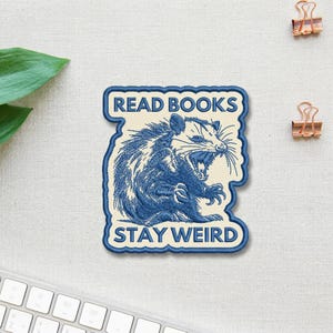 Read Books Stay Weird Transit Parks Patch, Cute Book Cat Embroidered Iron-On Sew-On Badge, Whimsical Reading Gift