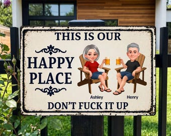Personalized Poolside Paradise Metal Sign, This Is Our Happy Place Custom Pool Decor, Funny Summer Backyard Patio Sign