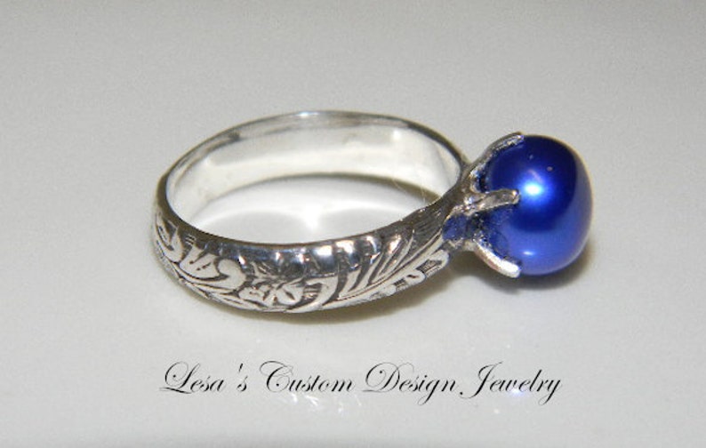 Art Deco Royal Blue Pearl Ring image 3