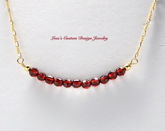 Garnet bead bar gold filled chain necklace