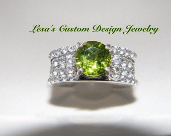 1.85ct Peridot White Zircon Sterling Silver statement Ring