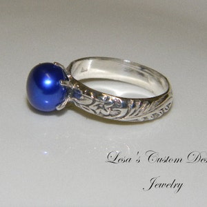 Art Deco Royal Blue Pearl Ring image 2