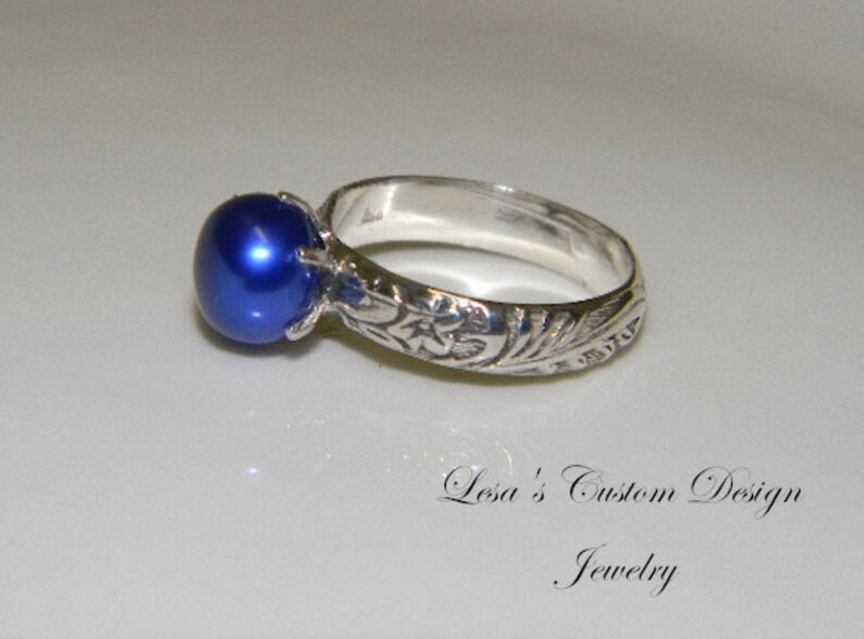 Art Deco Royal Blue Pearl Ring image 2