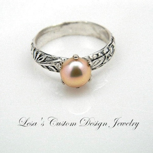 Art Deco Sterling Silver  Pink Pearl Ring