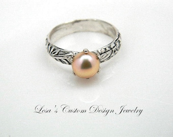 Art Deco Sterling Silver  Pink Pearl Ring