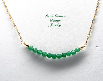 Emerald bead bar gold filled chain necklace