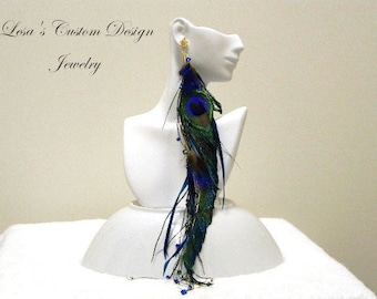 Extra Long Peacock Feather Earring - Single Earring