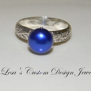 Art Deco Royal Blue Pearl Ring image 1