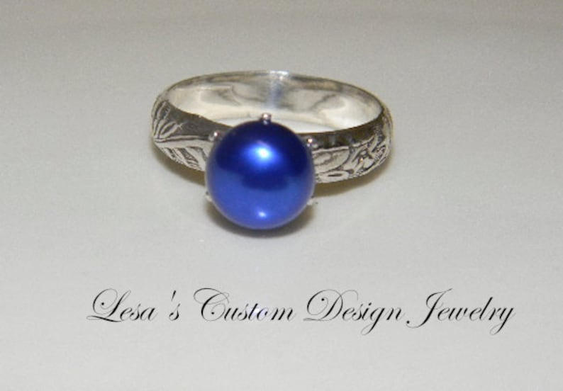 Art Deco Royal Blue Pearl Ring image 1