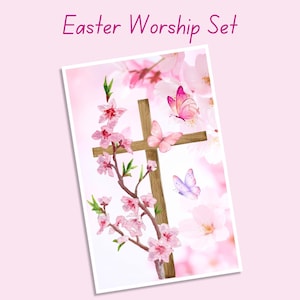 Easter - Cross, Flowers & Butterflies | Church Bulletin Cover | Slide Images | Bookmarks | Ready to Print