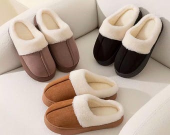 Pantuflas unisex de felpa con piel sintética Nexurge, cálidas, suaves y antideslizantes para estar en casa (Reino Unido)