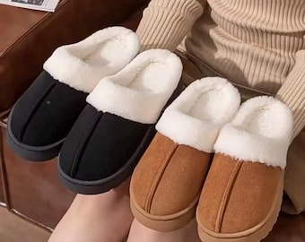 Nexurge Unisex Plush Faux Fur Slippers Warm Soft Indoor House Shoes Anti-Slip UK