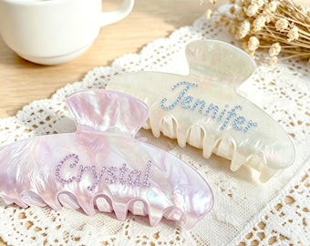 Pinza para el cabello personalizada con diamantes de imitación, pinza con nombre personalizado para mujeres y niñas, regalo para damas de honor/regalo de cumpleaños para ella, accesorio para el cabello con diamantes de imitación