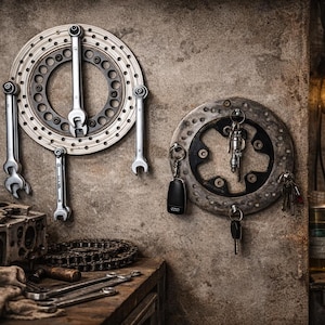 Upcycling Schlüsselbrett aus Bremsscheibe Werkzeughalter & Schlüsselhalter Geschenk für Schrauber, Mechaniker, Motorrad