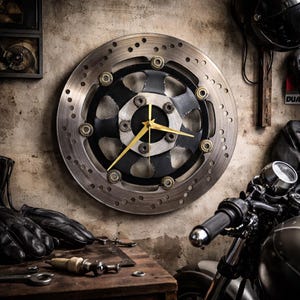 Reloj de pared, disco de freno, reloj de disco de freno de motocicleta, reloj de disco de freno de motocicleta BIike, reloj reciclado hecho a mano