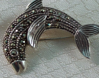 Sterling and Marcasites Dolphin Brooch