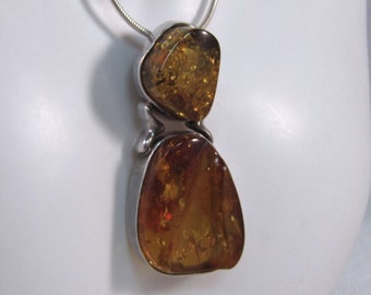 c1980's Baltic Amber Pendant and 18" Sterling Italian Mesh Chain