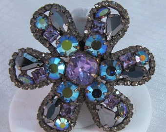 Sorrelli Handcrafted Purple and Blue AB Crystal Pinwheel Brooch