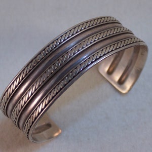 Mens Sterling Rope Rib Style Sterling Cuff Bracelet, Southwestern Influenced Cuff