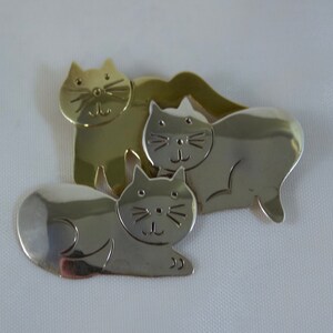 Taxco Sterling and Brass Cat Clowder Brooch