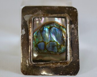 Vintage Silver and Abalone Modernist Brooch