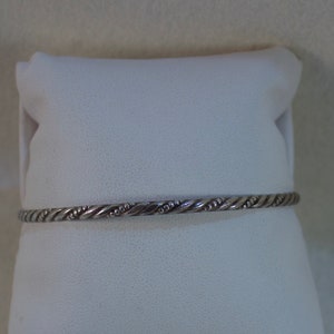 Vintage Narrow Art Deco Twist Bead Sterling Bangle Bracelet