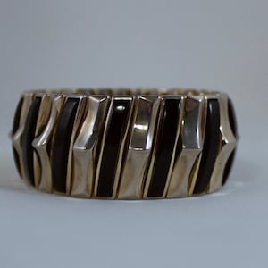 c1950&#39;s Leading Lady, Black and Silver-Gold Spandex Bracelet