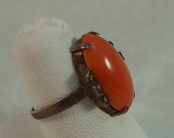 Vintage Ring aus Sterlingsilber und oranger Koralle, 17,65 mm Ringgröße 7,5