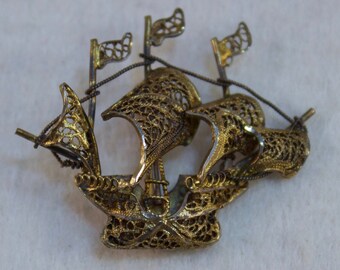 Broche Argent Sterling Signée R/M - Design Moderniste, Environ 6g