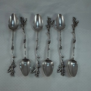 Vintage 6 Sterling Demitasse Spoons, Cast Sterling Demitasse Spoons, Branch Pattern
