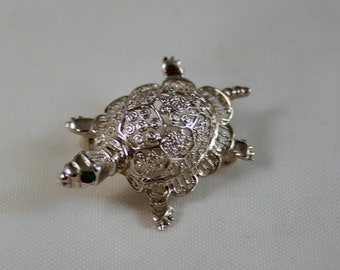 Broche de tortuga de plata de ley de filigrana vintage